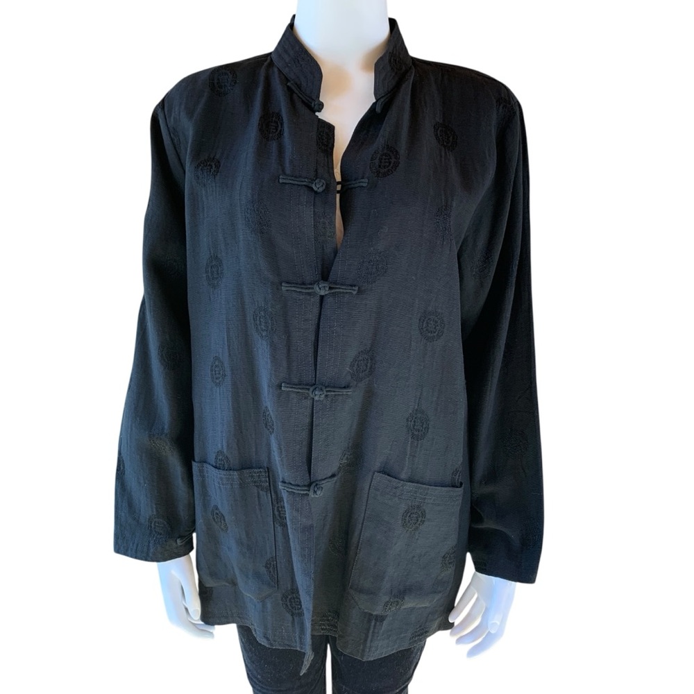 Black Tang Style Jacket Frog Closures Medallion Weave M
